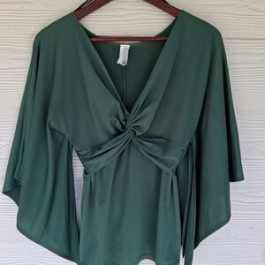 Vintage Y2k Early 2000's Witchy Fairy Blouse Open Bell Sleeves Sz Medium Green